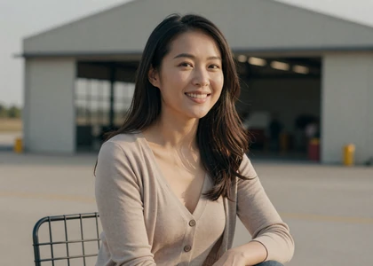 Woman at an airfield terrace on a military pilot and aviator dating site