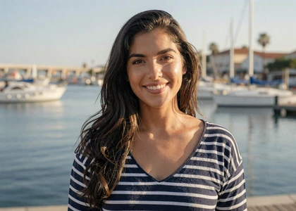 Woman at a navy waterfront on a sailor and navy dating site for military singles