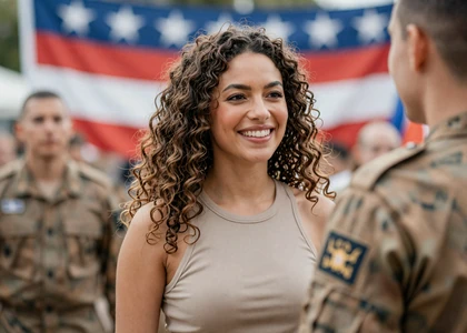 Woman with a man in dress uniform on a military uniform dating site for couples