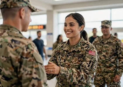 Woman meeting an army man at a homecoming on a soldier dating site