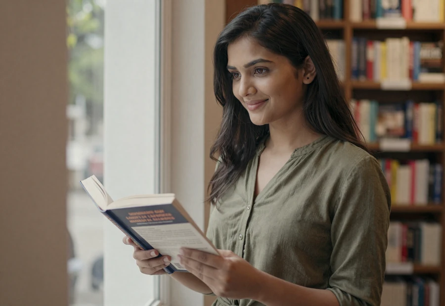 Woman smiling in a bookstore, illustrating the large audience served by military online dating platforms