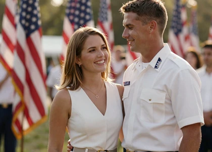 Woman with a man in dress uniform at a celebration on a military uniform dating site