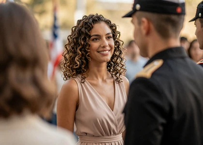 Woman with a man in dress uniform on a military uniform dating site for couples