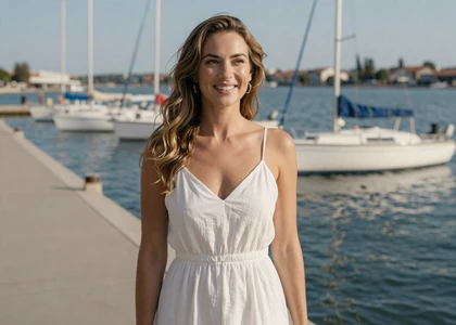 Woman at a navy waterfront on a sailor and navy dating site for military singles