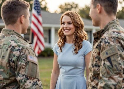 Woman greeting a soldier at a homecoming on an army dating site for singles